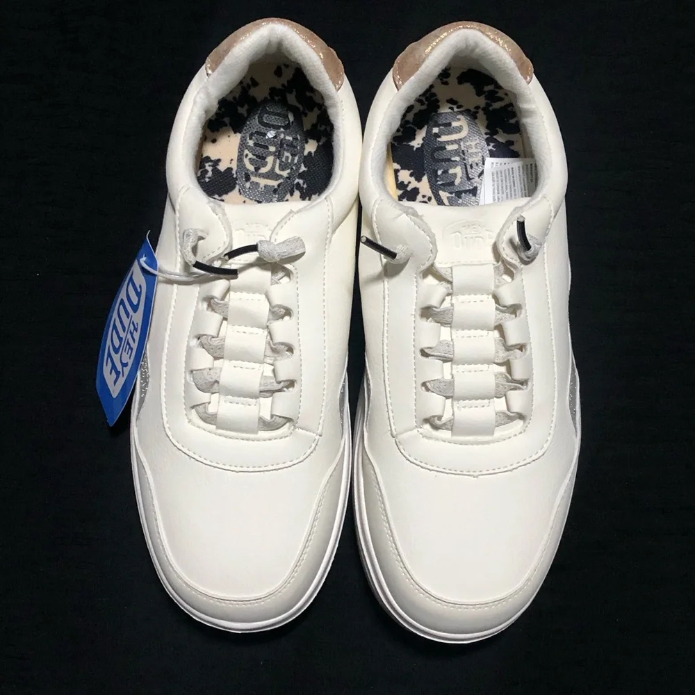 Hey Dude Women's Hudson Lift Metallic Sneakers, Size 9, White, 41985-100